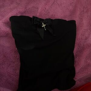 Finesse Black Strapless Top with Bow Accent